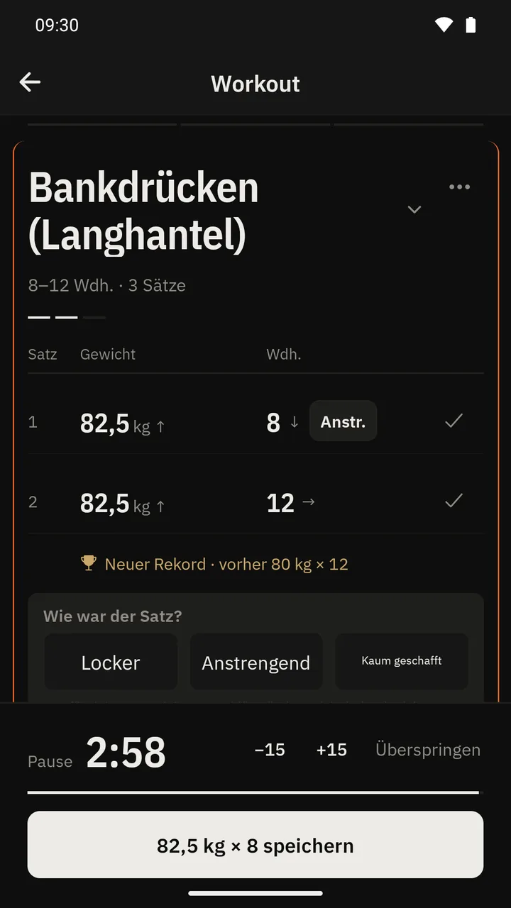 Mitten im Training meldet IronTally: Neuer Rekord, vorher 80 kg mal 12.